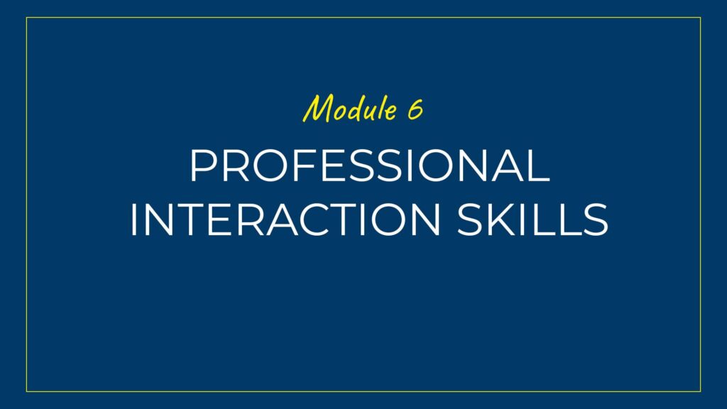 An image displaying text which is the title of Module 6: Professional Interaction Skills