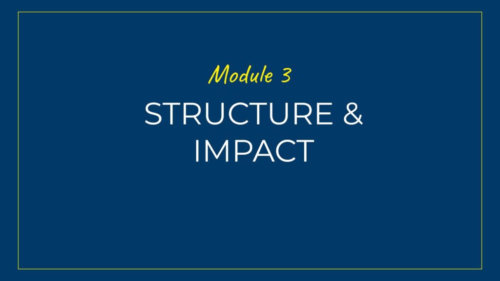 An image displaying text which is the title of Module 3: Structure & Impact in Speech